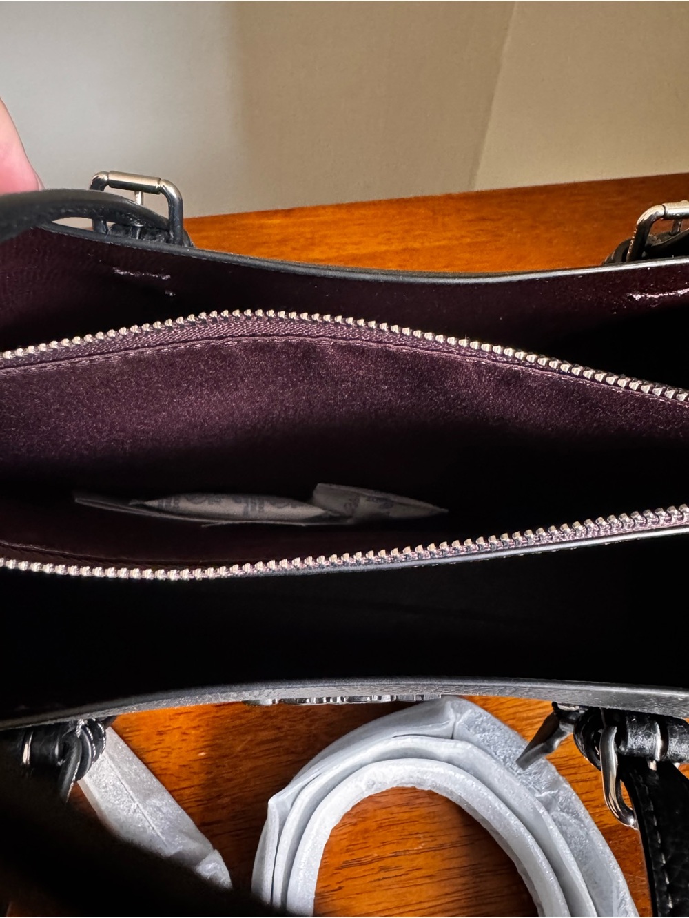 Coach Black Pebbled Leather Mini Tote with Burgundy Interior - Picture 4 of 4